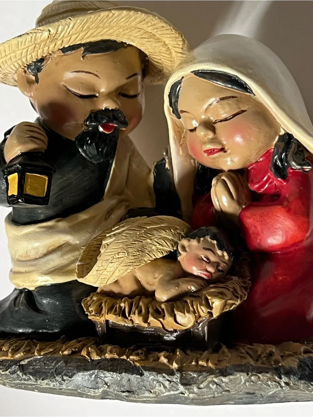 Hand-Painted Nativity Figurine Set - Red, Cream, Gold